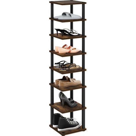 Étagère À Chaussures, 8 Niveaux, Rangement pour Chaussures, Idéale pour Placard, Entrée, Bureau, Garage, Pin Ambré/Noir (1/5)