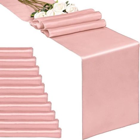 Chemin de table - Satin - Rose - 10 pièces - Élégance - Chic (1/4)