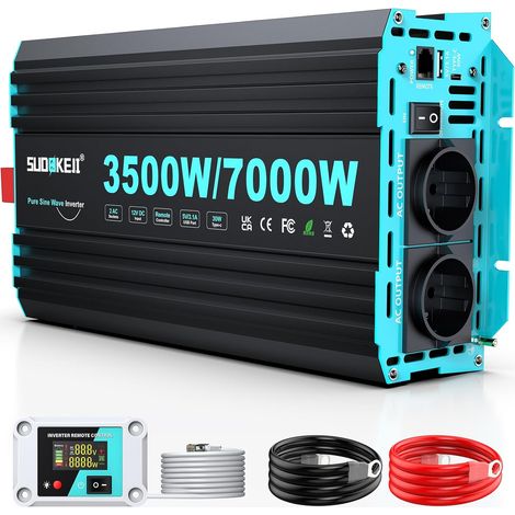 Onduleur 3500W/7000W À Onde Sinusoïdale Pure, Convertisseur De Tension 12 V À 230 V, avec Télécommande LCD, Ports USB Et Type-C, 2 Prises Secteur EU pour Panneaux Solaires, Véhicules Et Cam (1/5)
