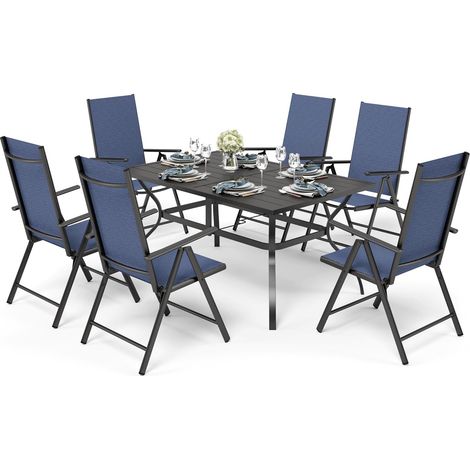 PHIVILLA 6+1 Garden Table and Chairs Set of 6 Patio Seating Folding Chair 6X Adjustable with 7 Seating Positions and Metal Dinning Table Garden Furniture Sets Weather-resistant (1/5)