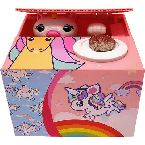 One Piece Unicorn Girl Piggy Bank, Automatic Money Box, Kids Money Box Metal Piggy Bank Birthday Christmas New Year Gift-12.510.59.5cm (1/5)