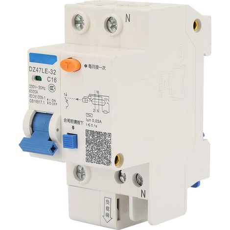 DZ47LE 32 1P + N 16A disjoncteur de sécurité de Fuite à la Terre 30mA 230V disjoncteur de Protection pour la Construction Technique(16A) (1/5)