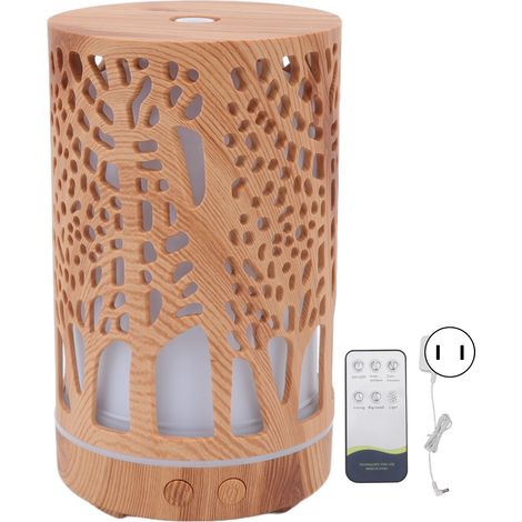 Diffuseur d'huiles essentielles en bois 200ml avec télécommande, 7 lumières LED, prise US 100-240V (1/5)