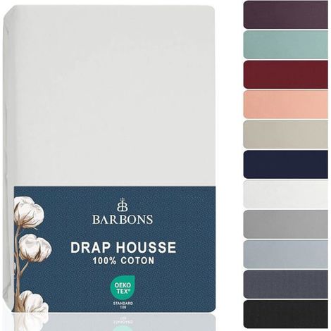Drap Housse 120x190 cm / 120x200 cm, 100% Coton Draps Housses Certifié Oeko-TEX Premium Drap Housse 120x200 cm Blanc (1/5)