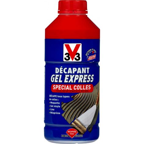 V33 – Décapant gel pour colle – 1 L – Action rapide en 1 h – Nettoyage à l'eau – Pour surfaces en bois et béton