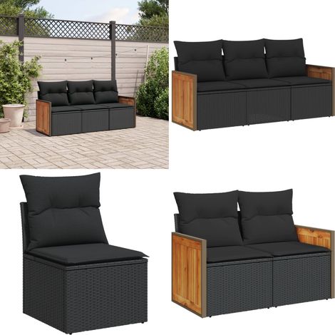 3-tlg. Garten-Sofagarnitur mit Kissen Schwarz Poly Rattan - Gartengestelle - Gartenmöbelset - Lounge Möbel - Rattan Gartenmöbel - Gartenlounge - Home & Living (1/5)