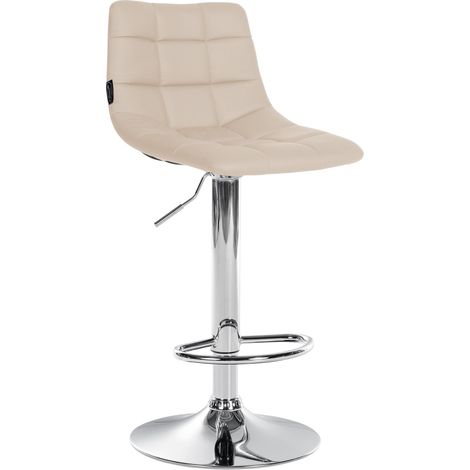Sgabello da bar moderno x1 in PVC color crema con motivo trapuntato e base a tromba in metallo cromato 100006273