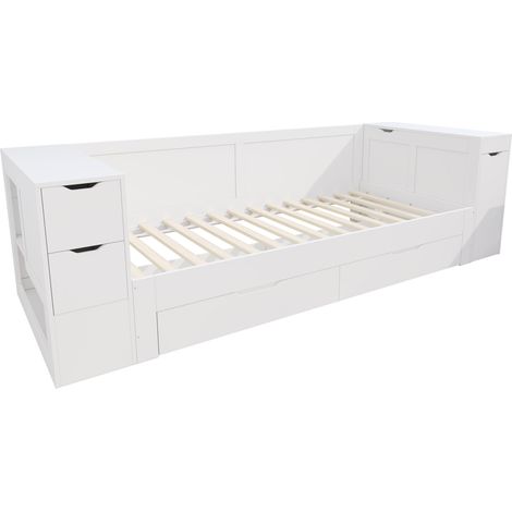 Cama infantil Daybed 90 x 200 cm con cajones y almacenaje, blanca MDF (1/5)