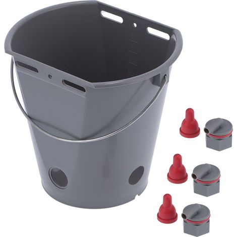 Seau d'alimentation en plastique de 8 L avec tétines et clapets anti-retour, pour l'alimentation du bétail, notamment des agneaux.