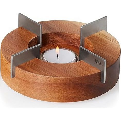 Réchaud et chauffe-plats 14.5 cm bois d'acacia et acier inoxydable - Adhoc - TK48 (1/4)