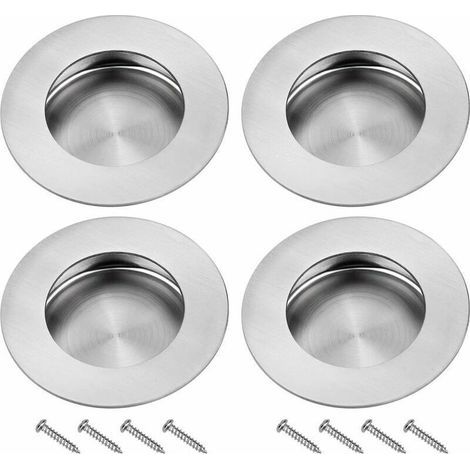 Poignee Porte Coulissante Encastrées en Acier Inoxydable Poignées Rondes à Rainures Invisibles pour Porte Coulissante Armoire Extrait Tiroir 4PCS (1/4)
