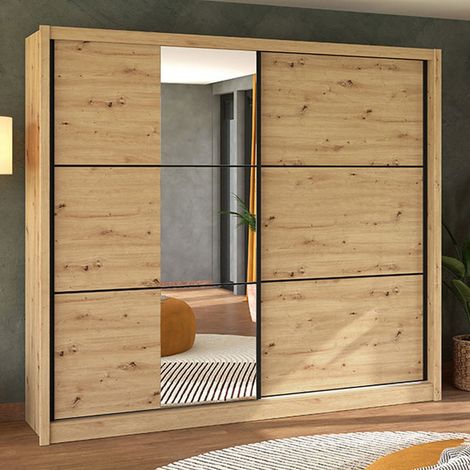 Armario 2 puertas Sergnano, ropero para dormitorio con perchero, 9 estantes, 242x216h cm, marrón roble nudoso (1/5)