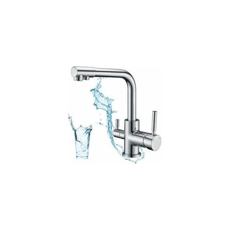 Robinet de Cuisine 3 Voies, Mitigeur Cuisine Pivotant à 360°, Robinetterie Cuisine Eau Potable, Mitigeur Évier de Cuisine avec Sortie Eau Filtrée (1/4)