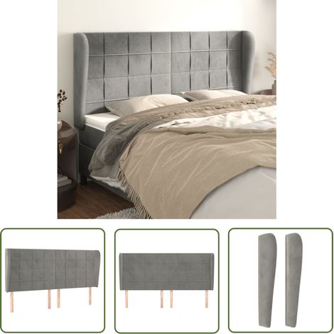 The Living Store Tête de lit avec oreilles Gris clair 203x23x118/128 cm Velours - Tête De Lit - Literie - Meuble De Chambre - Décoration Chambre - Velours (1/5)