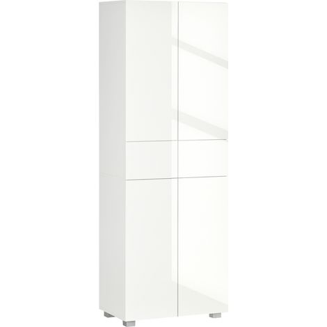Dispensa Cucina con 4 Ante, 3 Ripiani Regolabili e Mensole a 5 Livelli in MDF e Truciolato, 60x35x170 cm, Bianco