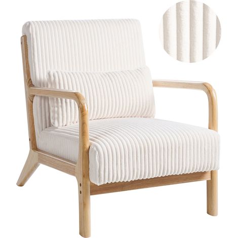 Sillón de pana tapizado estilo vintage estructura de madera sala de estar blanco Sorsele (1/5)