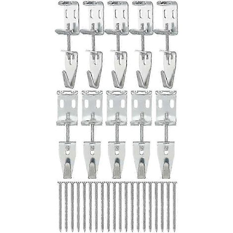 Lot de 10 crochets en J réglables pour miroirs et tableaux, kit de fixation murale antirouille avec supports sécurisés. (1/5)