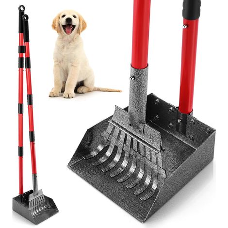 Ramasse Crotte Chien, Pelle a Crotte pour Chien en Métal, Longue Poignée en Acier Inoxydable à Utiliser sur la Cour, l'herbe, la Terre ou Le Gravier (Rouge) (1/5)