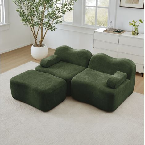 Canapé modulable 2 places 192x167x70 cm en velours vert, gain de place pour salon FloraGrace (1/5)