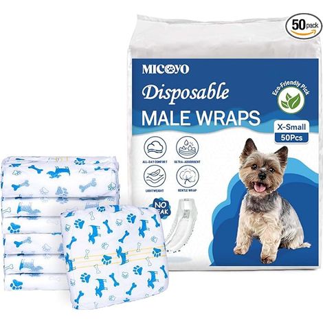 Lot de 50 Couches jetables pour Chien mâle, Chiot, avec indicateur d'humidité (50, XS) (1/2)