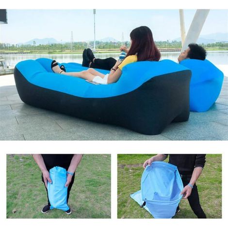 Canapé gonflable avec sac de transport, Idéal pour le camping, la plage et les parcs, Bleu foncé, 230 x 70 cm (1/4)
