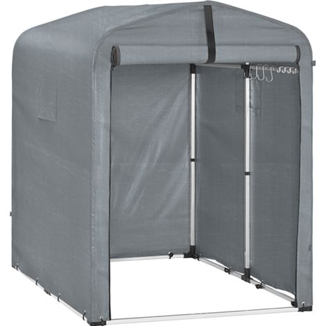 SoBuy Garden Shed, Outdoor Waterproof Garden Cabin, Motorcycle Shelter with Hooks, Bicycle and Tool Garage, Bike Shed, Storage, Grey, 120x176x163 cm, KLS11-DG