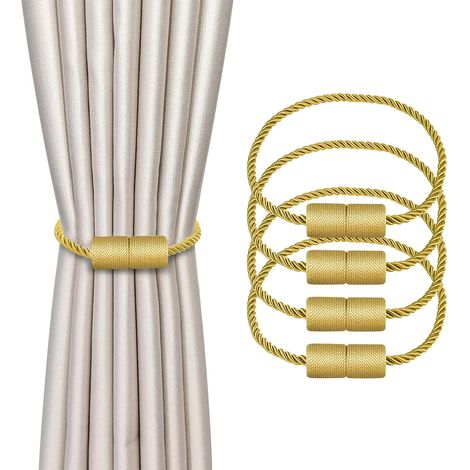 Embrasses de rideaux magnétiques, 4 pièces, boucles de rideau tressées dorées, attaches de rideau magnétiques, accessoires de décoration pour la maison (1/5)