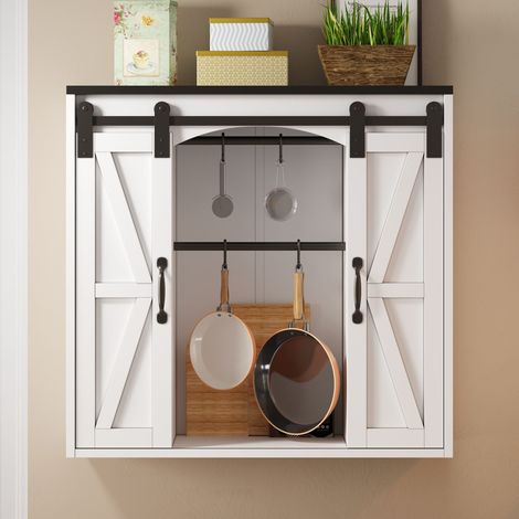 VVBV Meuble de salle de bain, 31 x 76 cm, portes vitrées, étagères réglables, portes coulissantes, mdf, blanc (1/5)