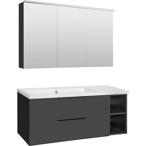 Ensemble de meubles de salle de bains Lossa 2 tiroirs, 2 compartiments ouverts, anthracite mat (1/5)