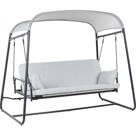 Columpio de exterior moderno asiento de malla toldo de poliéster estructura de acero gris claro Marsciano
