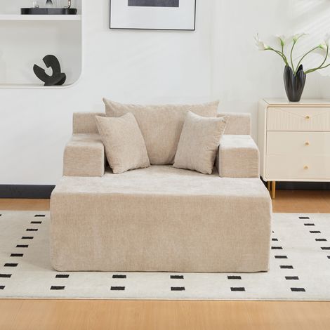 Canapé modulable compressé en tissu chenille, rembourrage mousse HR 30D, déplaçable facilement, base antidérapante, idéal salon ou espace de vie, couleur kaki clair (1/5)