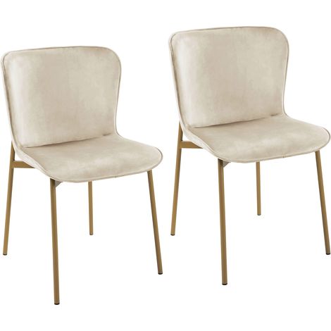 SVITA MARY Lot de 2 chaises de salle à manger rembourrées sans accoudoirs Chaise de cuisine Chaise de salon beige/or (1/5)