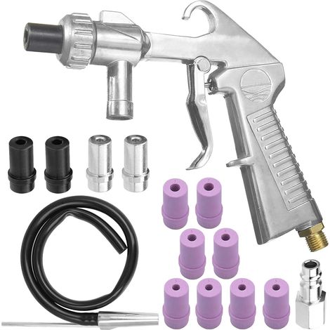 Pistolet de Sablage à Air Comprimé, Kit de Sablage avec Tuyau en Caoutchouc de 1M avec Buses de Différents Calibres, Raccord d'Air pour Sablage