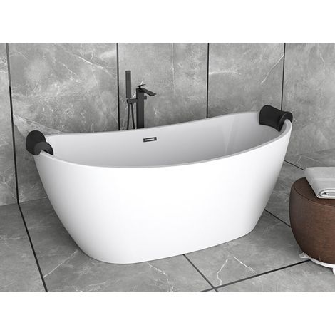 Baignoire îlot blanc brillant avec bonde graphite Ayla 170x80 (1/4)