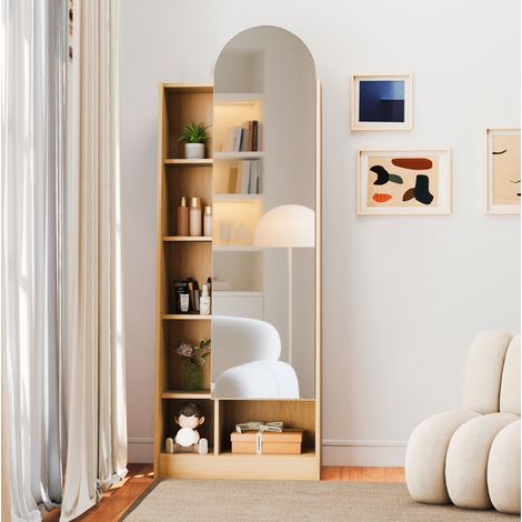 Armario alto con espejo 60x28x165 cm natural MDF con estantes ajustables y almacenaje (1/5)