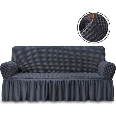 Sofabezug, 3-Sitzer-Stretchsofa mit Armlehnen, Stuhlbezug, Sofaschutz mit Volant, Wohnzimmerdeko – Dunkelgrau (1/4)