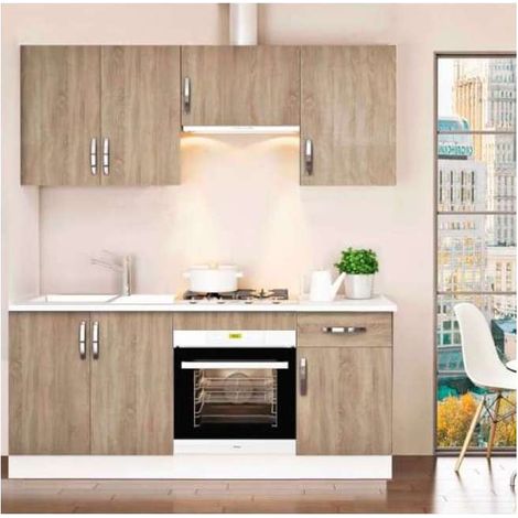 Cocina completa con encimera y con zocalo de 180 cm(ancho) color roble cortez, KIT-KIT