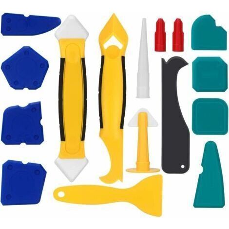 ALLIANDISLisseur de coulis en silicone, outils de calfeutrage, 16 pièces, kit d'outils de scellage, grattoir de lissage de coulis, enlèvement de scellant, dissolvant de calfeutrage, applicateur de fin (1/5)