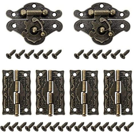 2Pcs Vintage Antique Latches, Antique Decorative Box Lock Hasp with 4 Hinges and 28 Screws for Decorative Cabinet Cupboard Box (1/5)