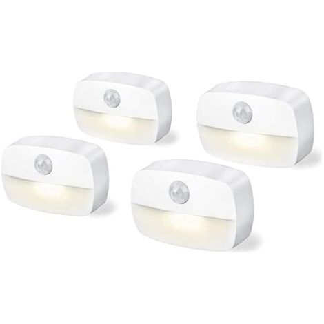 Lot de 4 lumières d'intérieur à détecteur de mouvement à piles 3 A pour placard, escaliers, couloir, cuisine, chambre à coucher(batterie non incluse)