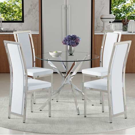 CHICFURN Set tavolo e sedie 88 cm in vetro temperato e metallo bianco per piccoli spazi (1/5)
