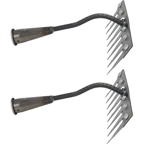 2 Stück Unkrautrechen aus Manganstahl mit 8 Zinken, Handunkrautstecher, Unkrautzieher, Werkzeug für Gartenarbeit und Rasenpflege (1/5)