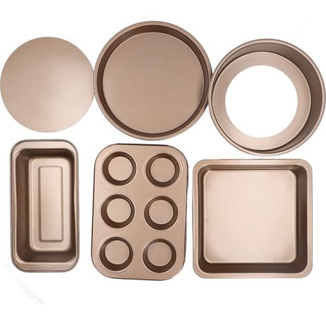Stampo in silicone per dolci, teglia antiaderente per biscotti, acciaio al carbonio, per torte, pizze, pane, utensili da forno, 6 pezzi (oro). (1/5)