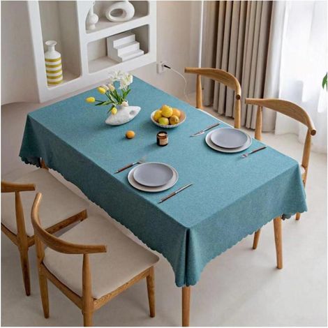 Nappe anti-taches rectangulaire 240x140 cm bleu paon imperméable