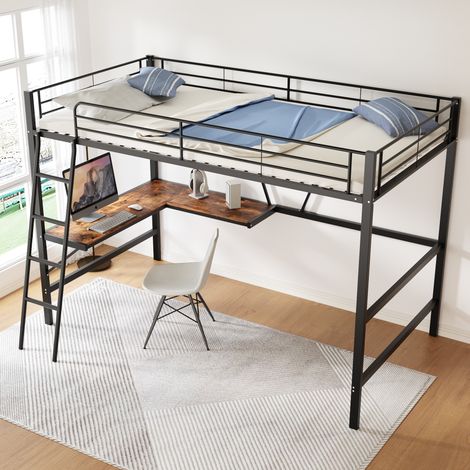 letto soppalco 90x200 scrivania a L metallo nero HAVRYA (1/5)