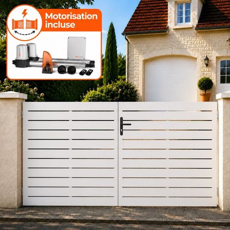 Portail battant électrique PVC blanc avec moteur Sentinel H 140 x L 350 LYON (1/5)