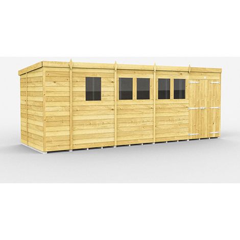 17 x 7 Feet Pent Shed - Double Door With Windows - Wood - L214 x W492 x H201 cm
