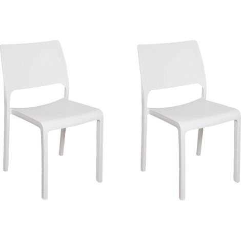 Dmora - 2er-Set Gartenstühle Ancona, Gartensitz, Für drinnen und draußen, Stapelbar, Made in Italy, 47x53 h82 cm, Weiß (1/4)