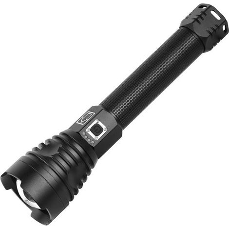 Wiederaufladbare LED-Taschenlampe – USB-Anschluss, mit Akkuanzeige, hohe Leistung, schwarz (1/5)