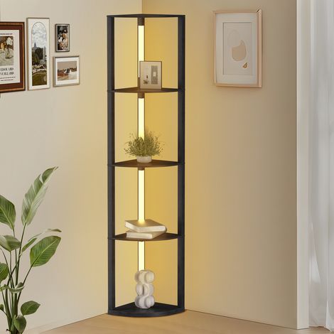 TolleTour Stehleuchte Regal, Standleuchte Holz, Stehlampe, Moderne Innenbeleuchtung mit 4-Ebenen, Bodenlampe fuer Schlafzimmer (1/4)